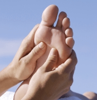 Pieds ciel bleu carré